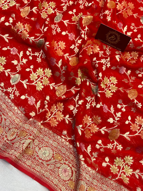 Red Rangkaat Banarasi Khaddi Georgette Saree