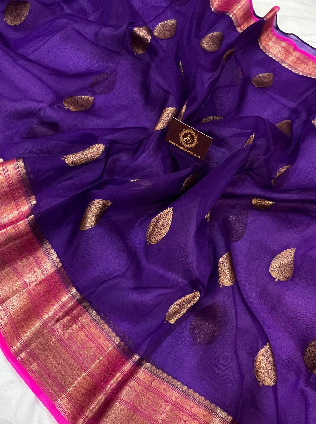 Purple Banarasi Handloom Kora Silk Saree - Aura Benaras