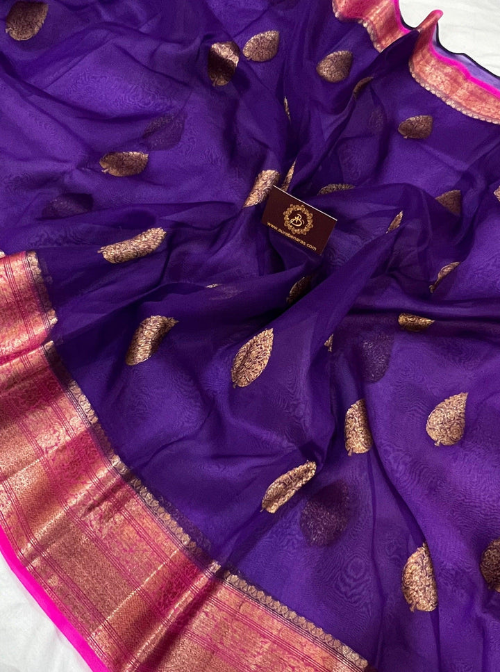 Purple Banarasi Handloom Kora Silk Saree - Aura Benaras