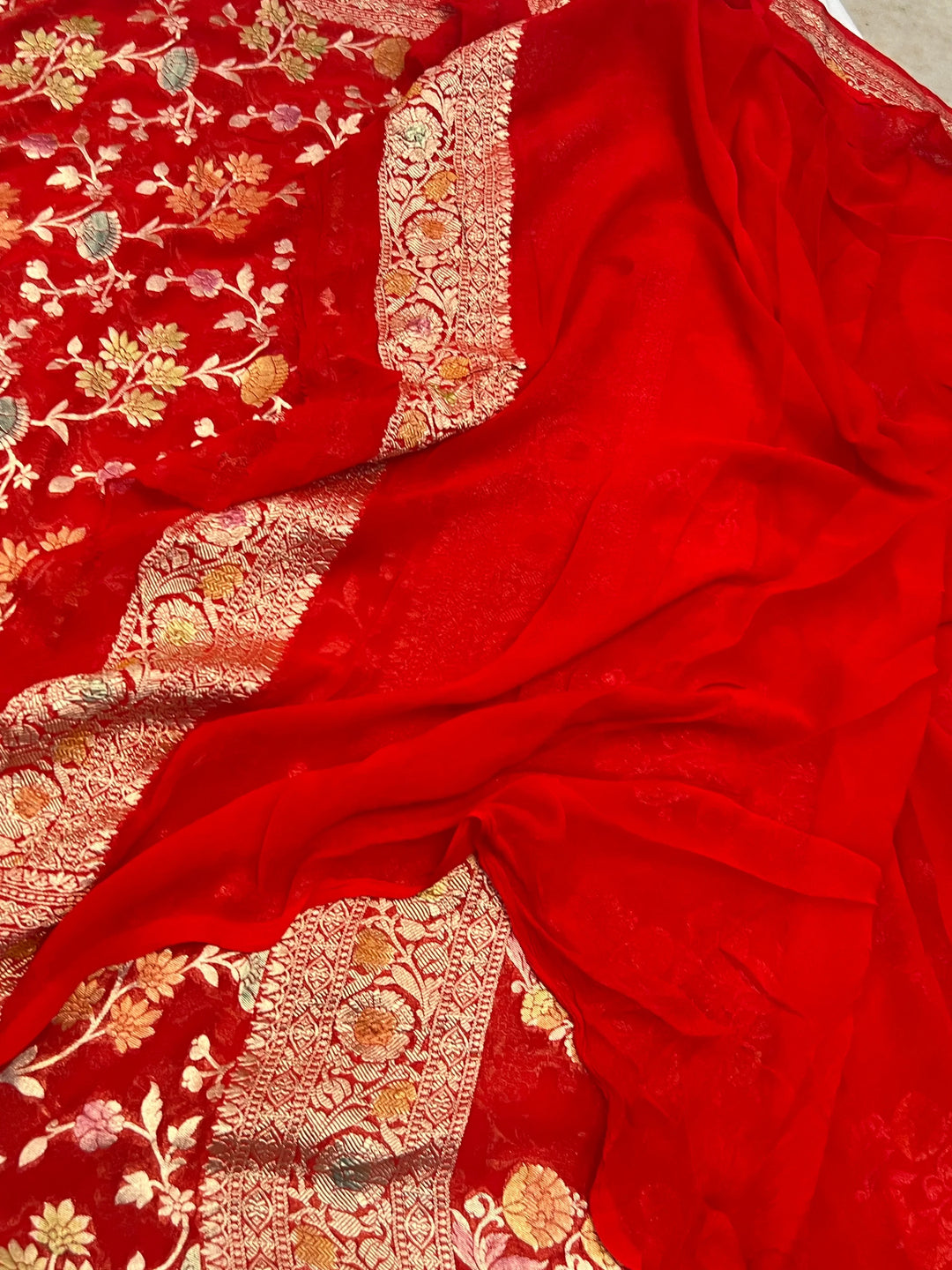 Red Rangkaat Banarasi Khaddi Georgette Saree
