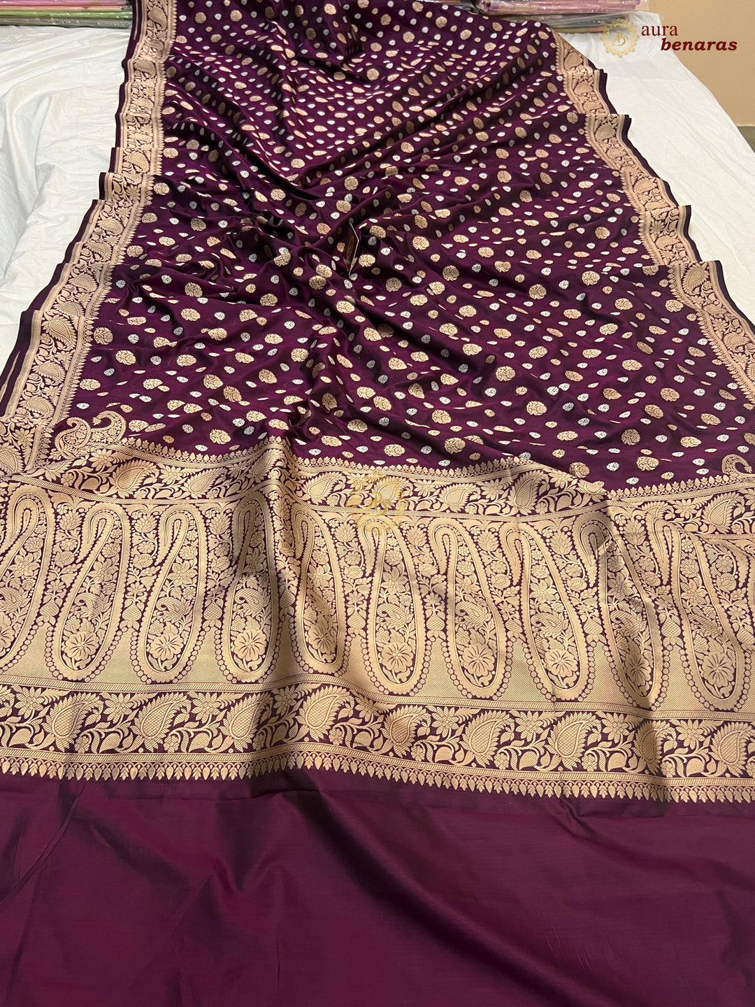 Wine Pure Banarasi Handloom Katan Silk Saree - Aura Benaras