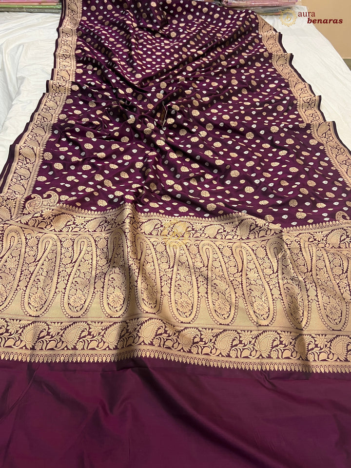 Wine Pure Banarasi Handloom Katan Silk Saree - Aura Benaras