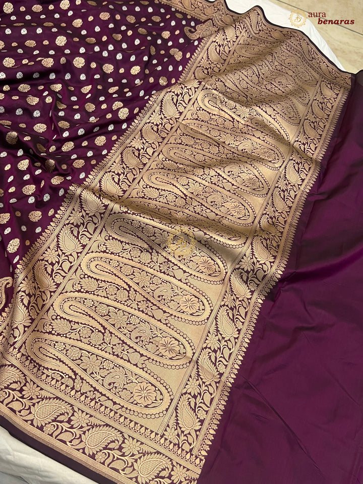 Wine Pure Banarasi Handloom Katan Silk Saree - Aura Benaras