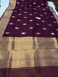 Garnet Banarasi Handloom Kora Silk Saree - Aura Benaras