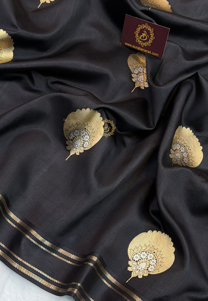 Black Pure Banarasi Handloom Silk Saree - Aura Benaras