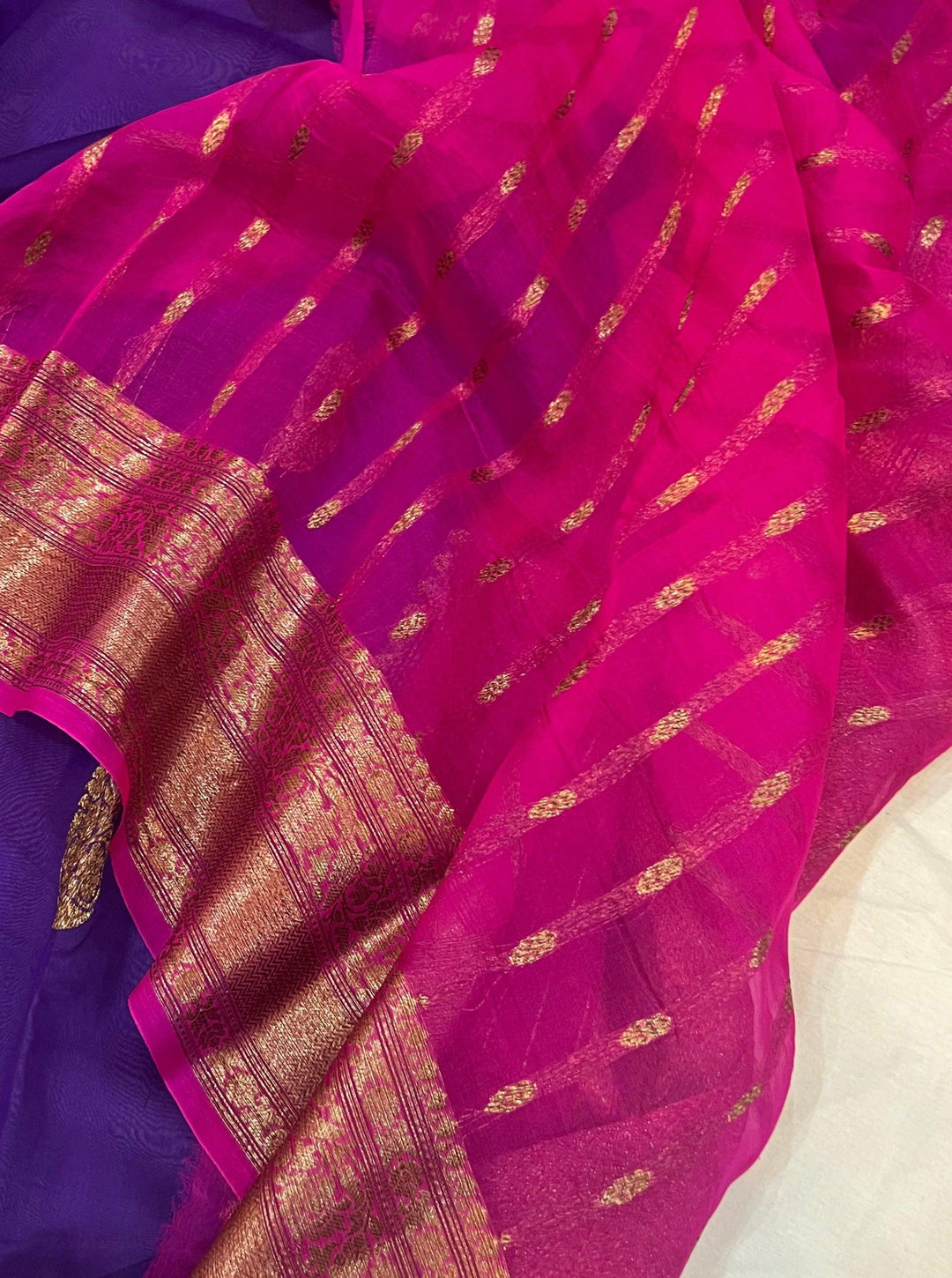 Purple Banarasi Handloom Kora Silk Saree - Aura Benaras