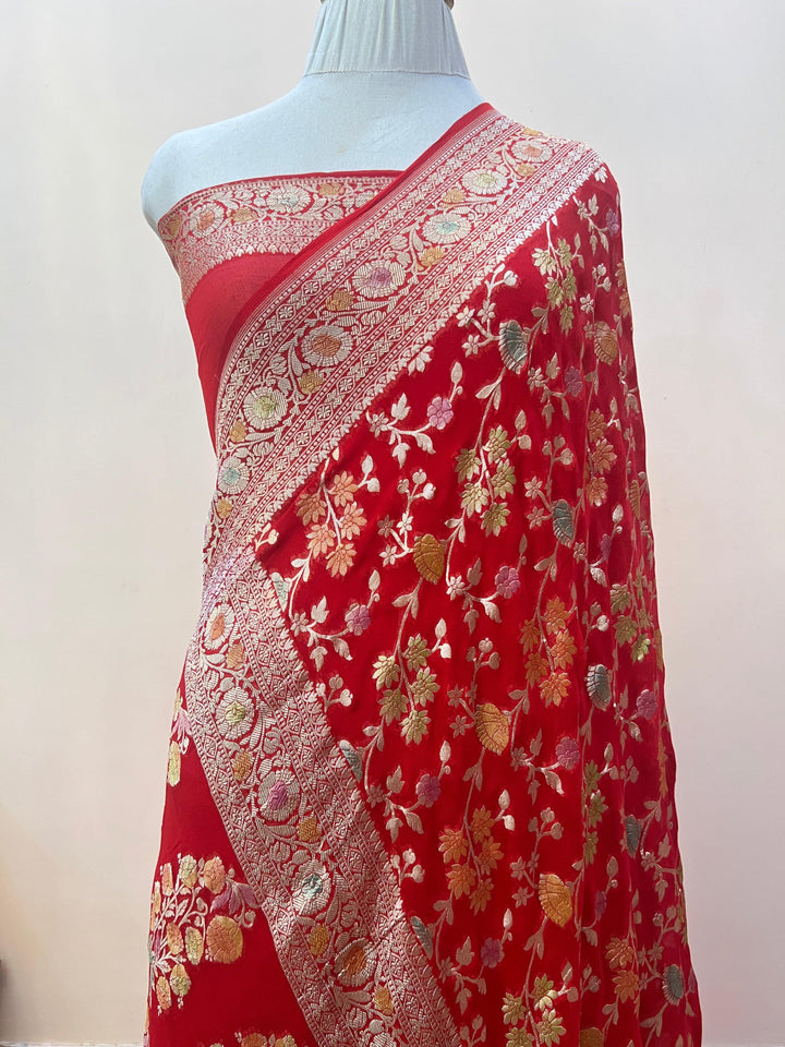 Red Rangkaat Banarasi Khaddi Georgette Saree