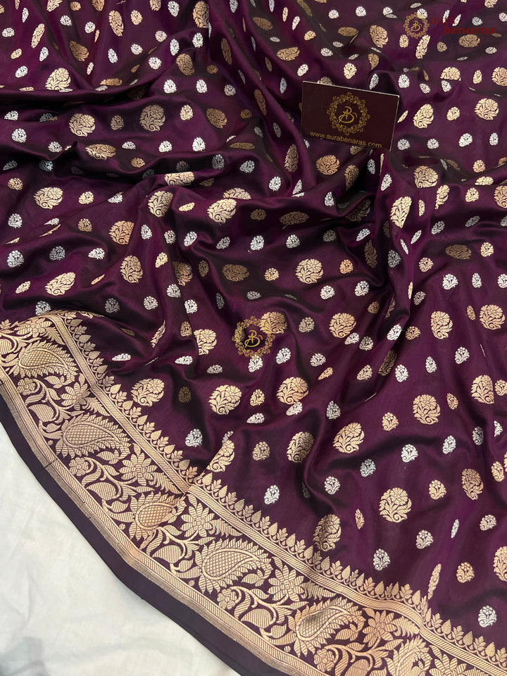 Wine Pure Banarasi Handloom Katan Silk Saree - Aura Benaras