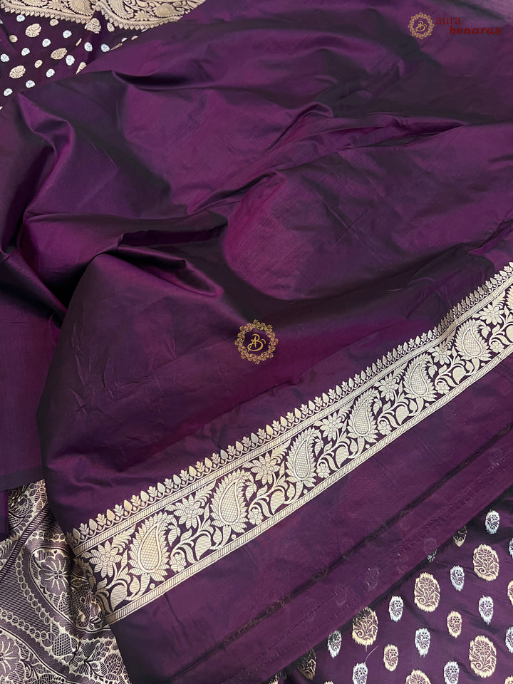 Wine Pure Banarasi Handloom Katan Silk Saree - Aura Benaras