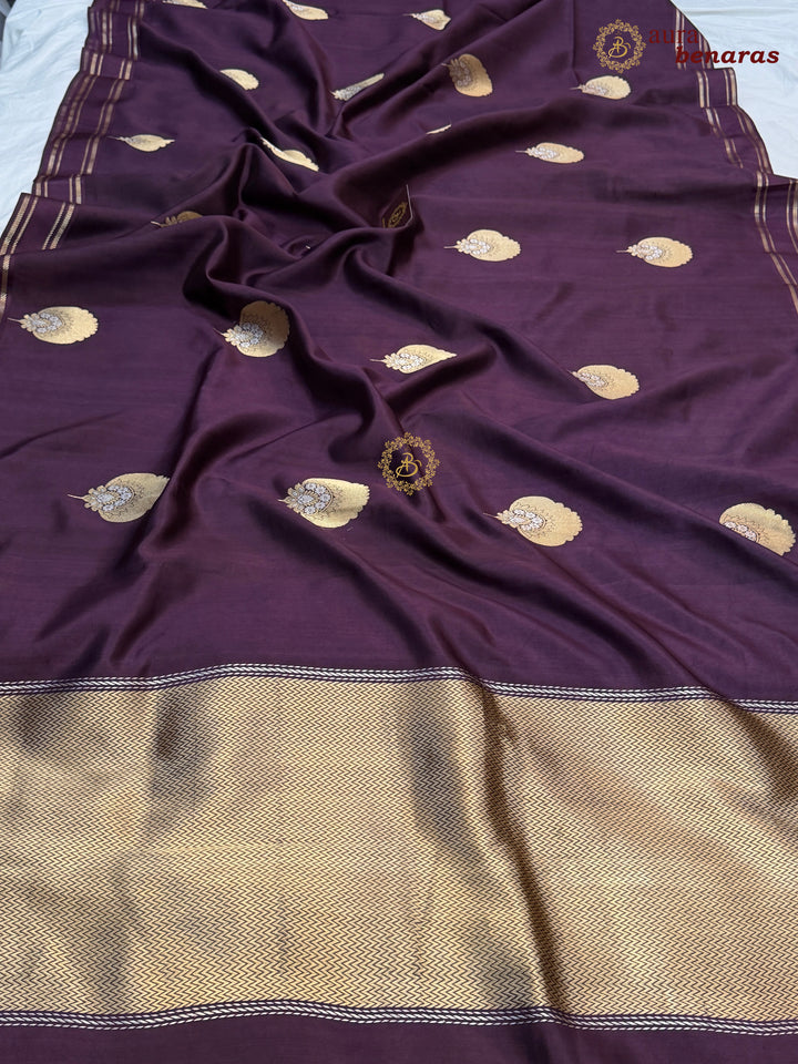 Wine Pure Banarasi Handloom Silk Saree - Aura Benaras