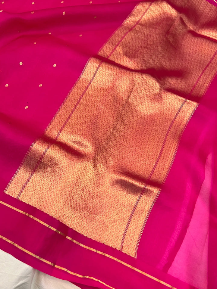 Rani Pink Pure Banarasi Handloom Kora Silk Saree