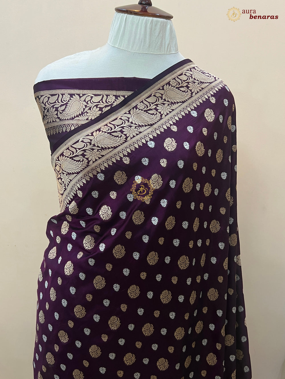 Wine Pure Banarasi Handloom Katan Silk Saree - Aura Benaras