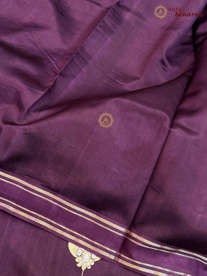 Wine Pure Banarasi Handloom Silk Saree - Aura Benaras