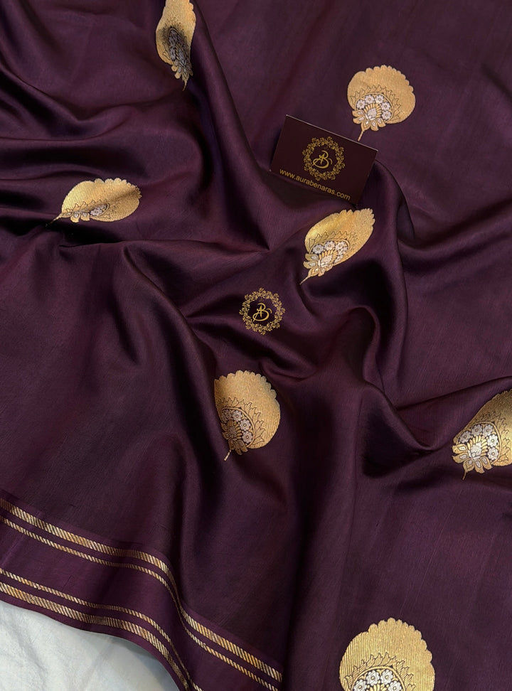 Wine Pure Banarasi Handloom Silk Saree - Aura Benaras
