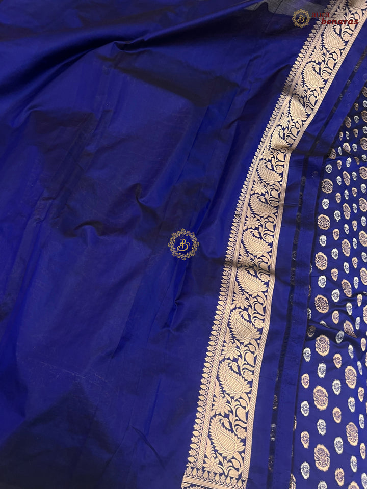 Navy Blue Pure Banarasi Handloom Katan Silk Saree - Aura Benaras