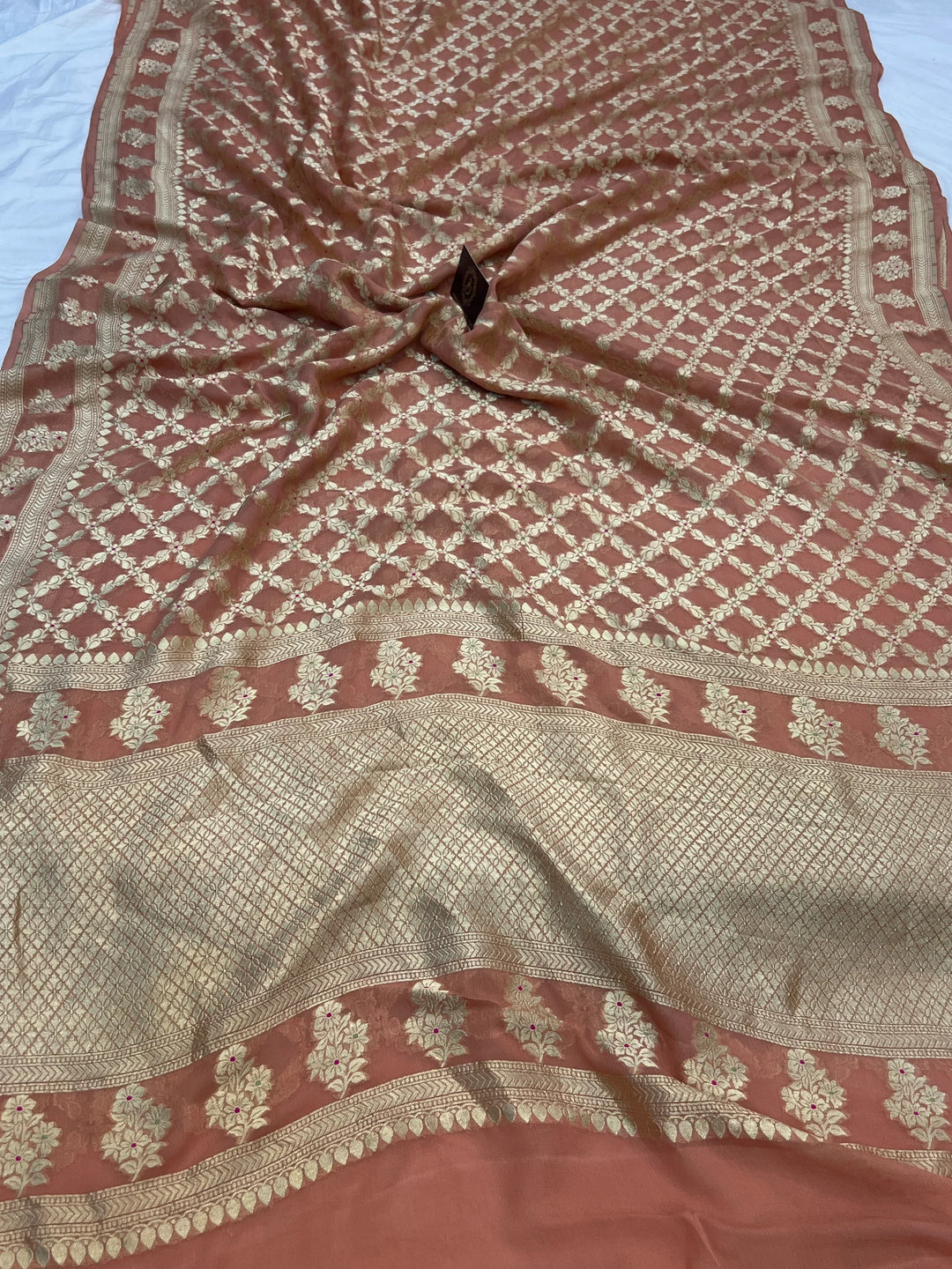 Dusky Peach Pure Banarasi Khaddi Georgette Saree