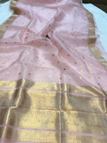 Pani Pink Banarasi Handloom Kora Silk Saree - Aura Benaras