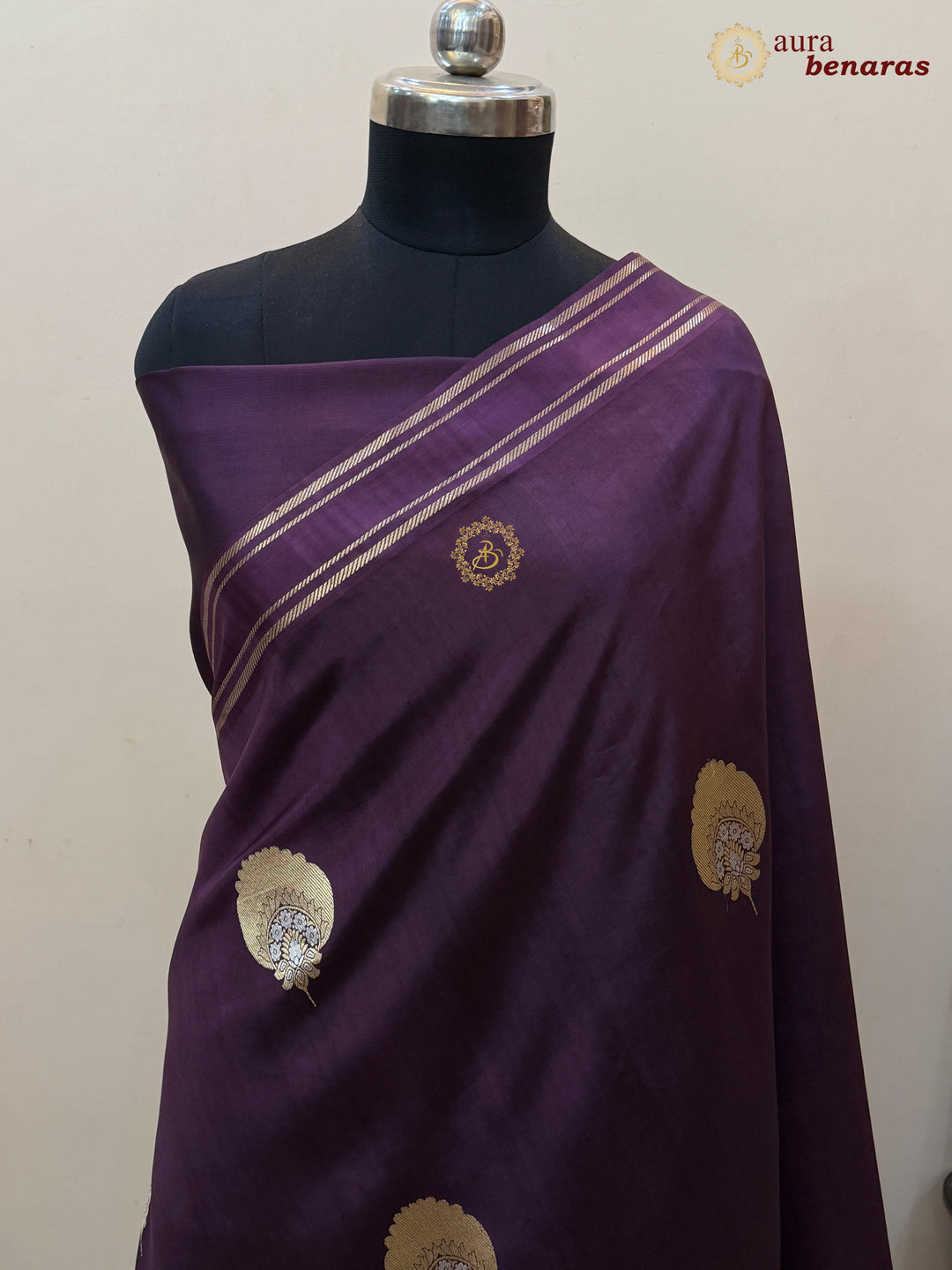 Wine Pure Banarasi Handloom Silk Saree - Aura Benaras