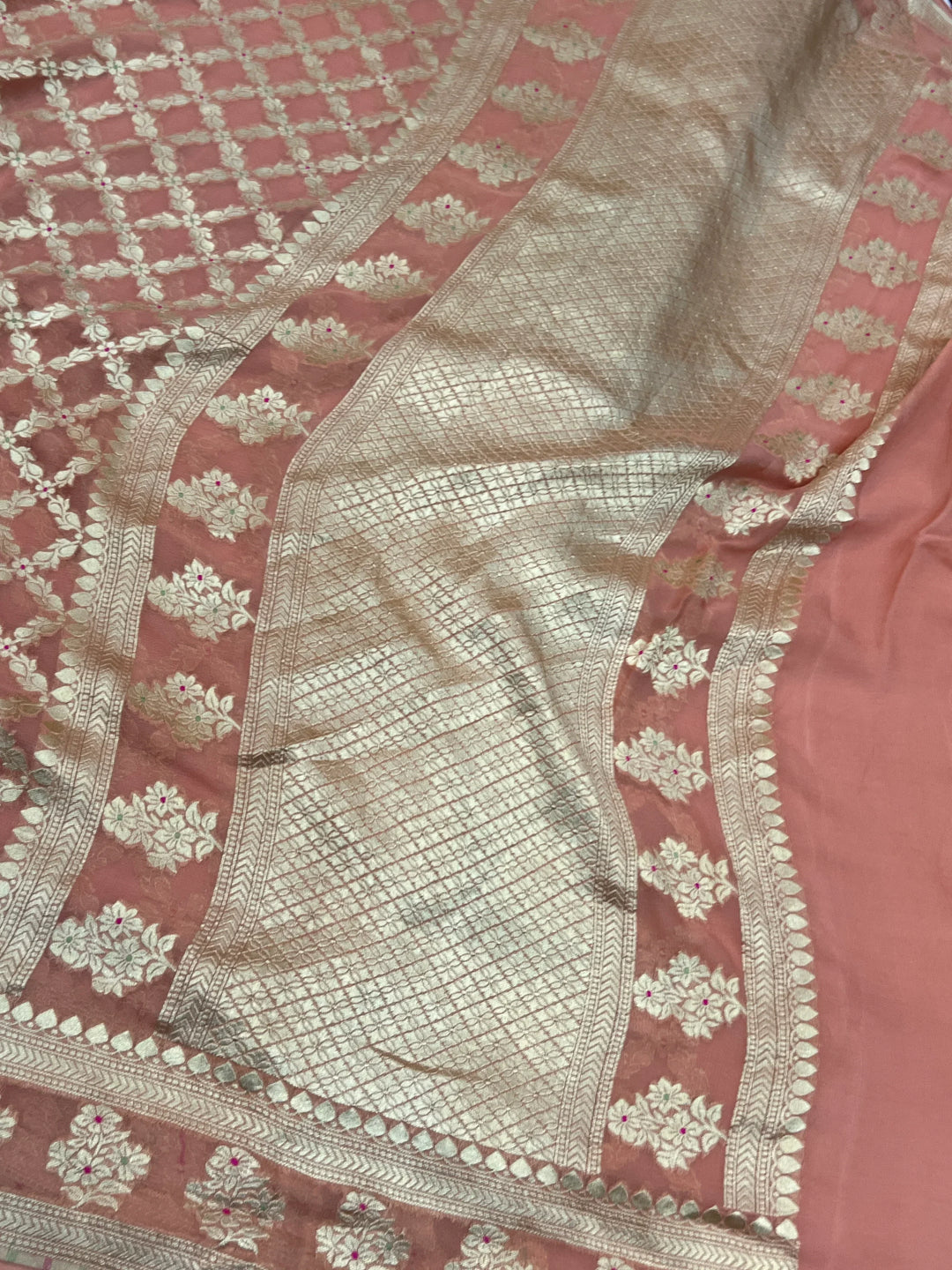 Dusky Peach Pure Banarasi Khaddi Georgette Saree
