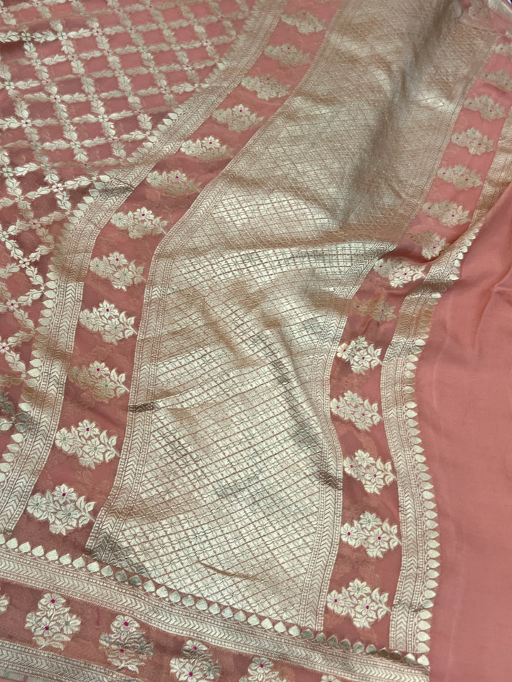 Dusky Peach Pure Banarasi Khaddi Georgette Saree