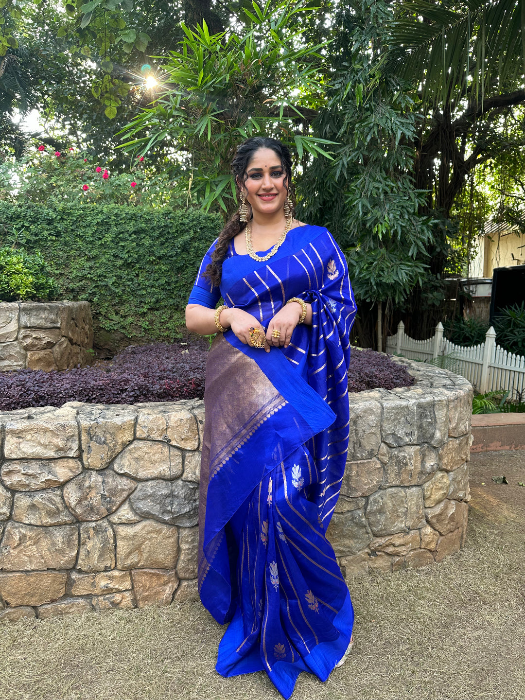 Royal Blue Kora Silk Banarasi Saree with Kadhwa Zari Motifs
