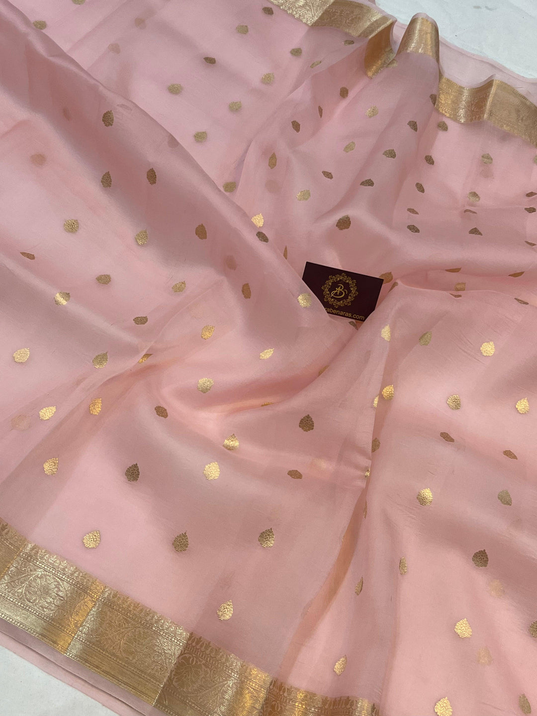 Pani Pink Banarasi Handloom Kora Silk Saree - Aura Benaras