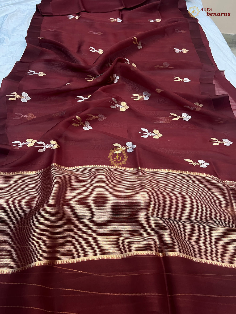 Brown Kora Silk Banarasi Saree with Sona Rupa Butas