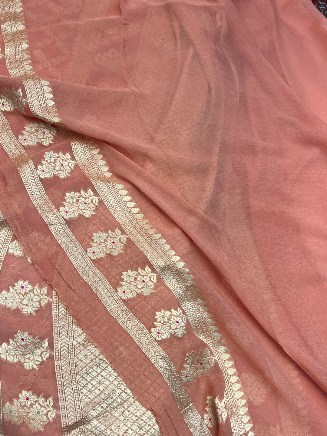 Dusky Peach Pure Banarasi Khaddi Georgette Saree