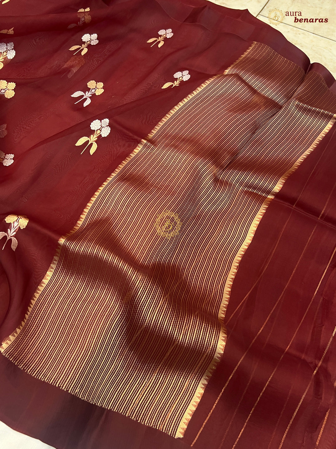 Brown Kora Silk Banarasi Saree with Sona Rupa Butas