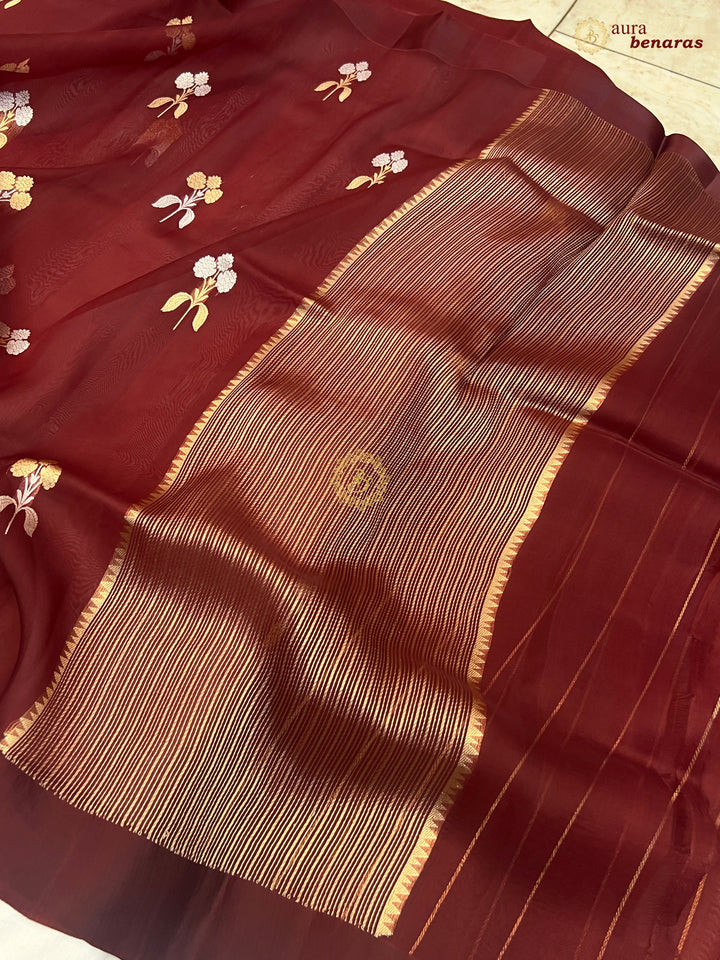 Brown Kora Silk Banarasi Saree with Sona Rupa Butas