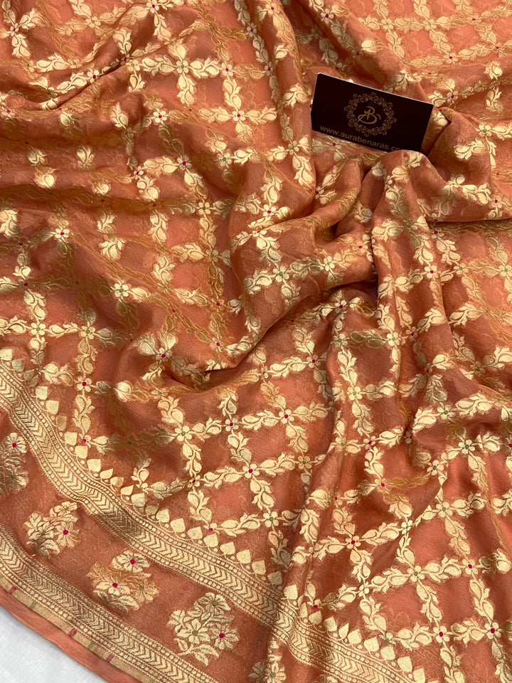 Dusky Peach Pure Banarasi Khaddi Georgette Saree