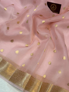 Pani Pink Banarasi Handloom Kora Silk Saree - Aura Benaras