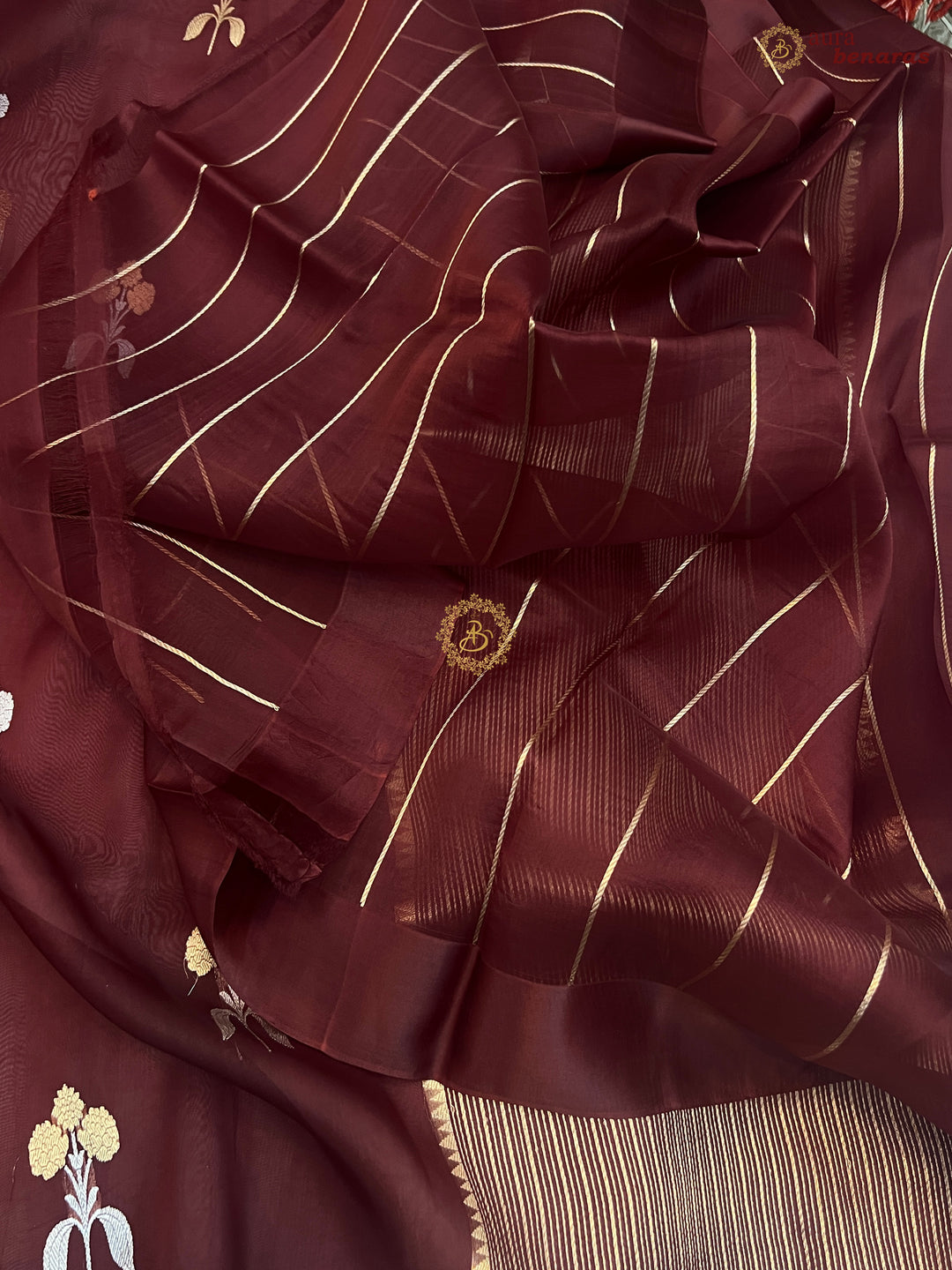 Brown Kora Silk Banarasi Saree with Sona Rupa Butas