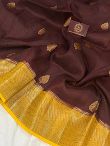Brown Banarasi Handloom Kora Silk Saree - Aura Benaras