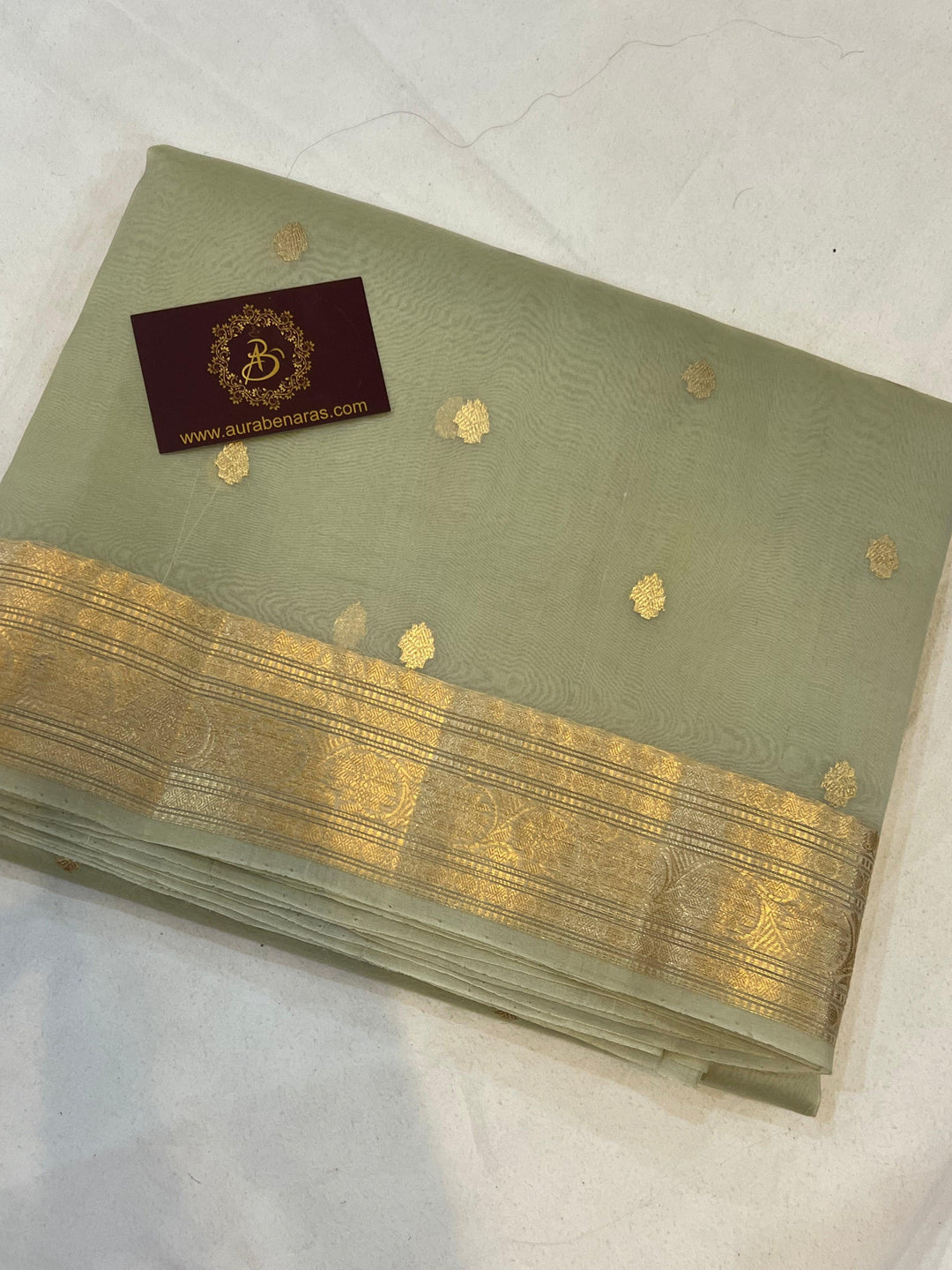 Pani Green Banarasi Handloom Kora Silk Saree - Aura Benaras