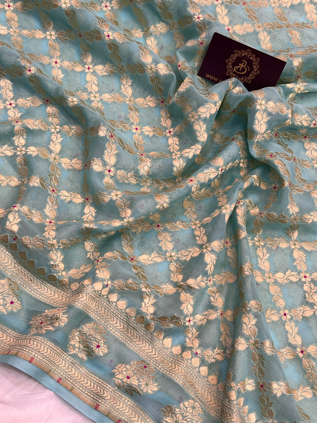Sky Blue Pure Banarasi Khaddi Georgette Saree