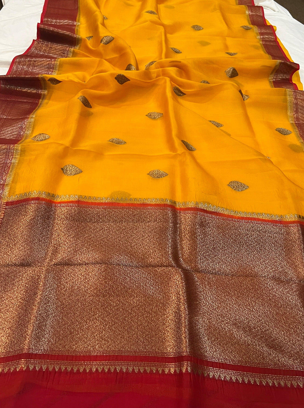 Yellow Banarasi Handloom Kora Silk Saree - Aura Benaras