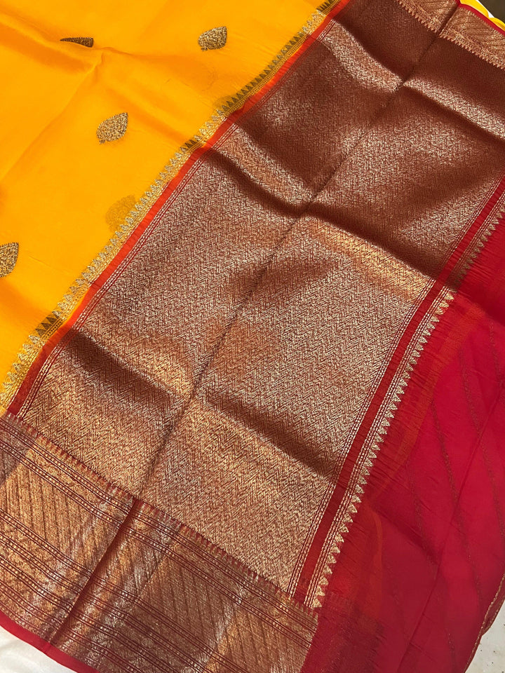 Yellow Banarasi Handloom Kora Silk Saree - Aura Benaras