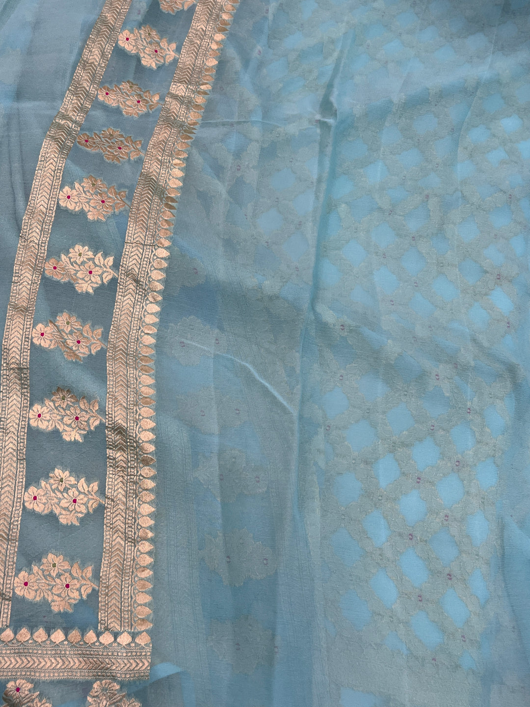 Sky Blue Pure Banarasi Khaddi Georgette Saree