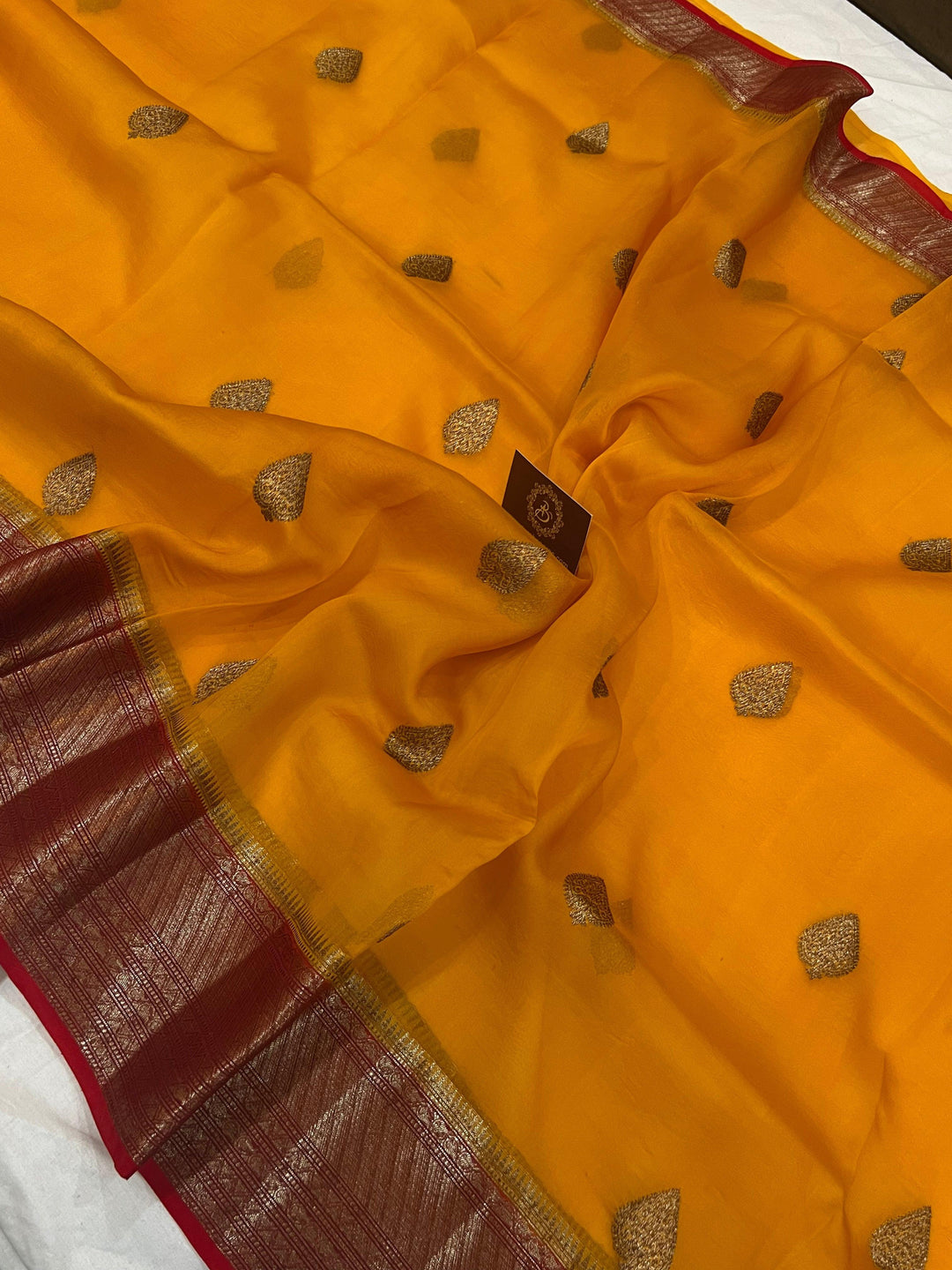Yellow Banarasi Handloom Kora Silk Saree - Aura Benaras