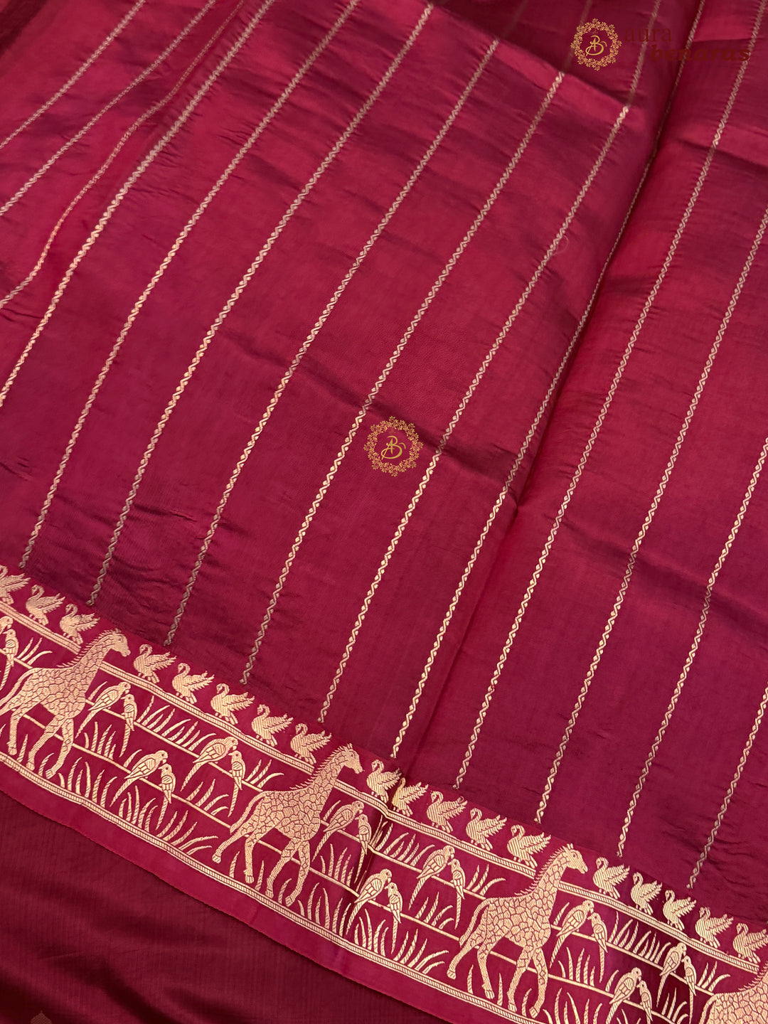 Maroon Pure Katan Silk Banarasi Saree Kadhwa Giraffe and Bird Motifs