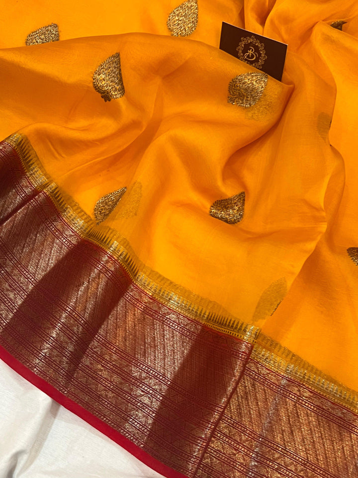 Yellow Banarasi Handloom Kora Silk Saree - Aura Benaras
