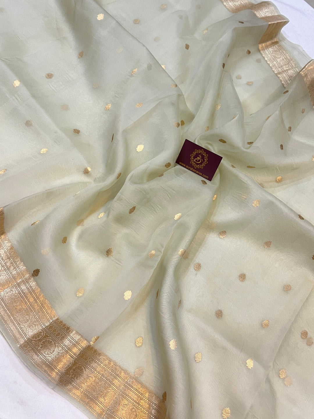 Pani Green Banarasi Handloom Kora Silk Saree - Aura Benaras