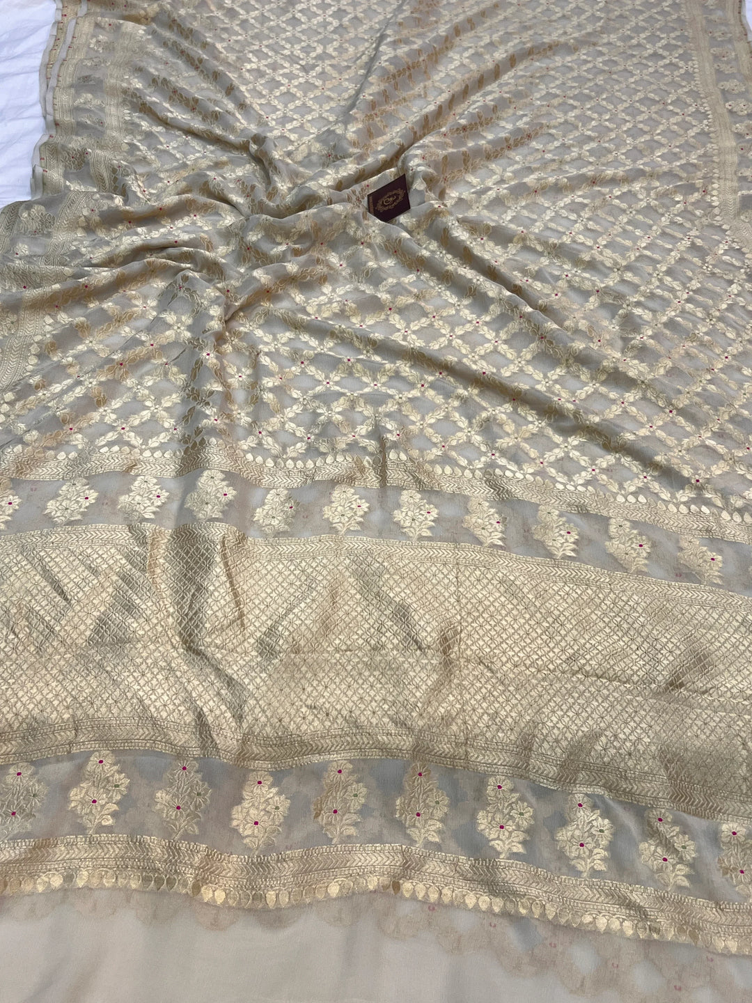 Smoke Gray Pure Banarasi Khaddi Georgette Saree