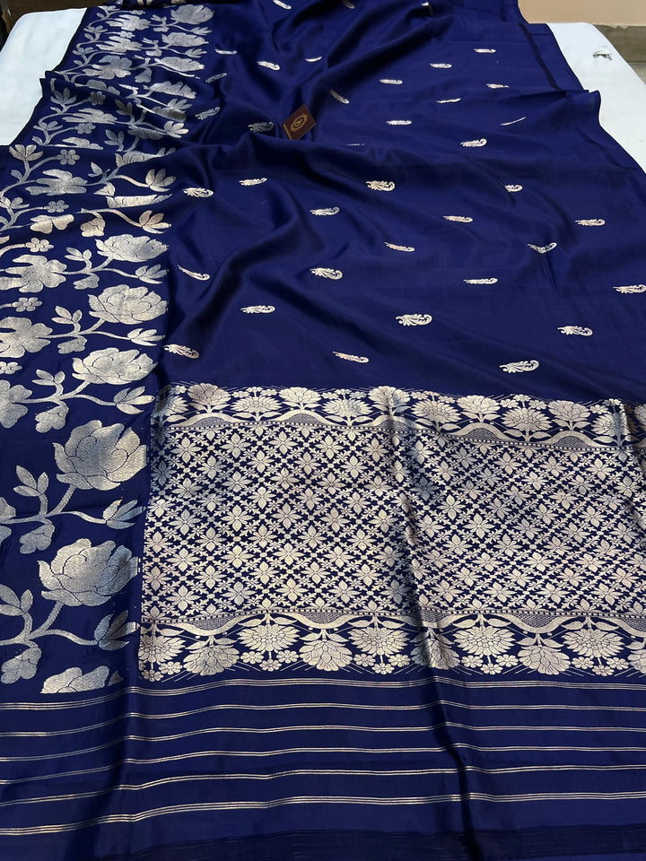 Navy Blue Pure Silk Handloom Banarasi Saree