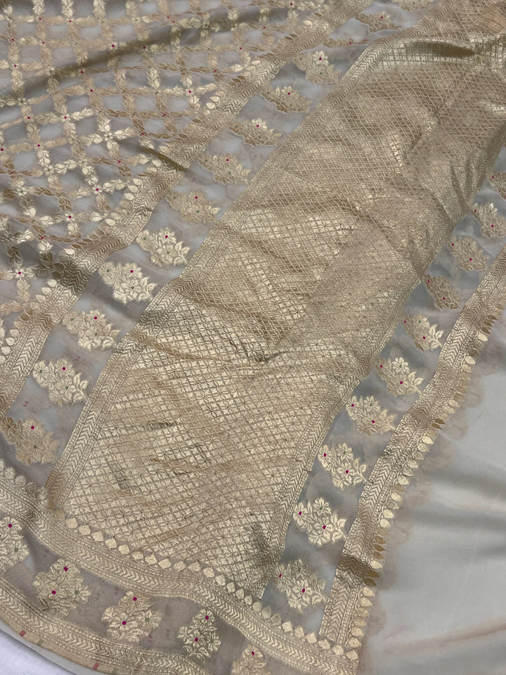 Smoke Gray Pure Banarasi Khaddi Georgette Saree