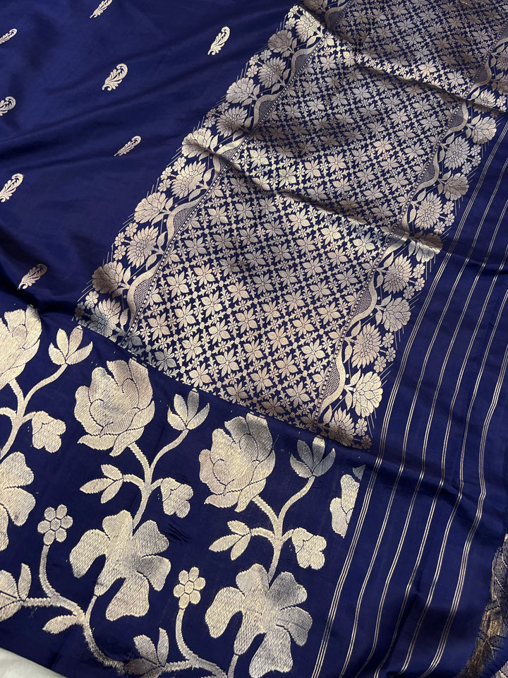 Navy Blue Pure Silk Handloom Banarasi Saree