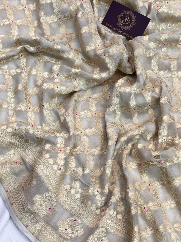 Smoke Grey Pure Banarasi Khaddi Georgette Saree