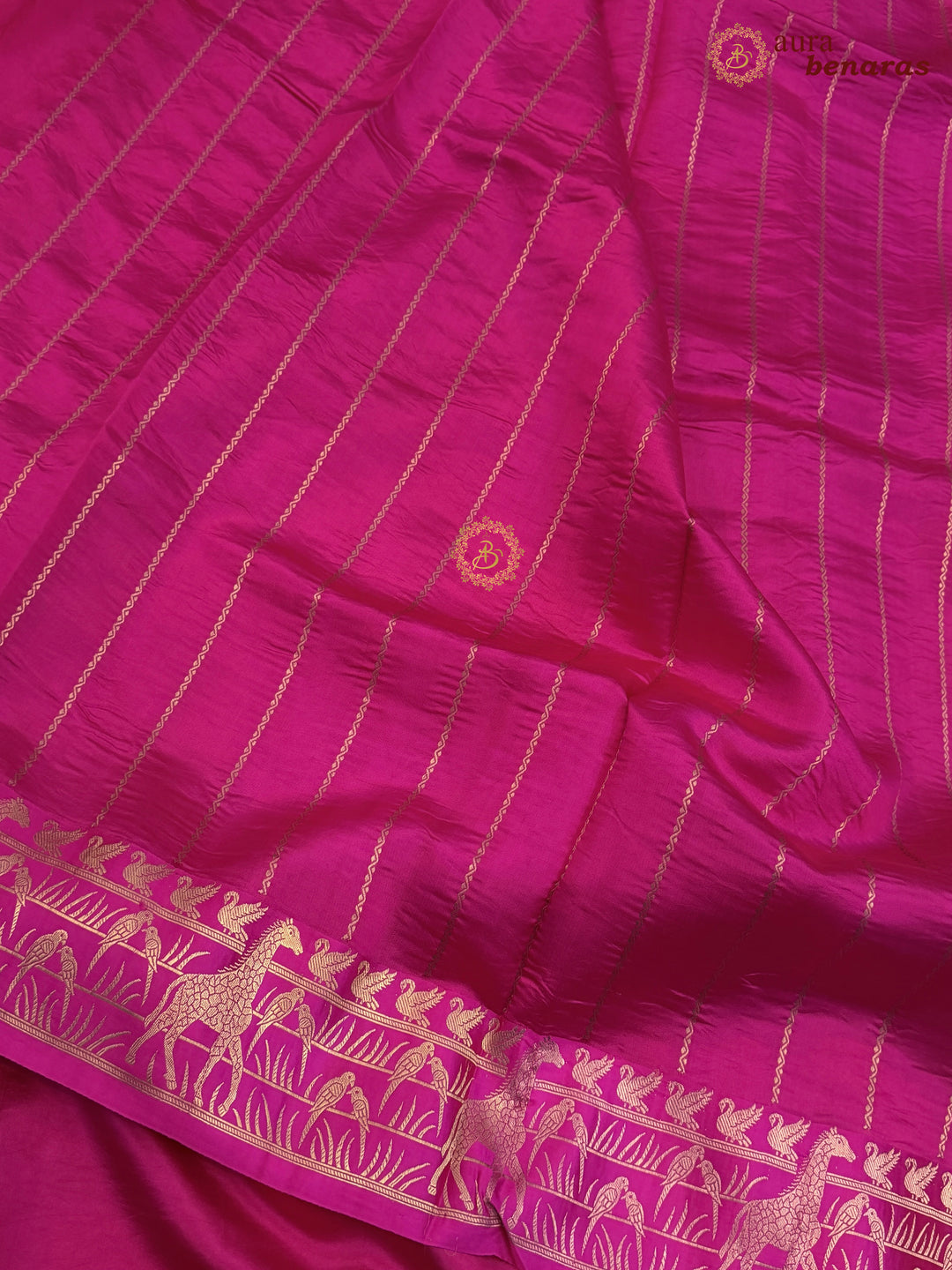 Rani Pink Pure Katan Silk Banarasi Saree Kadhwa Giraffe and Bird Motifs