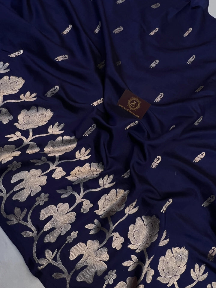 Navy Blue Pure Silk Handloom Banarasi Saree
